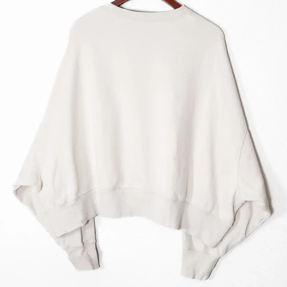 Nike Cropped Oversized Sweatshirt Cream Size XL Sporty Minimal - Picture 2 of 7